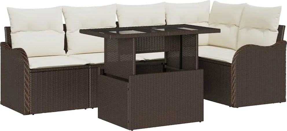 vidaXL Étkezőgarnitúra párnával 6 pcs Barna Poli rattan