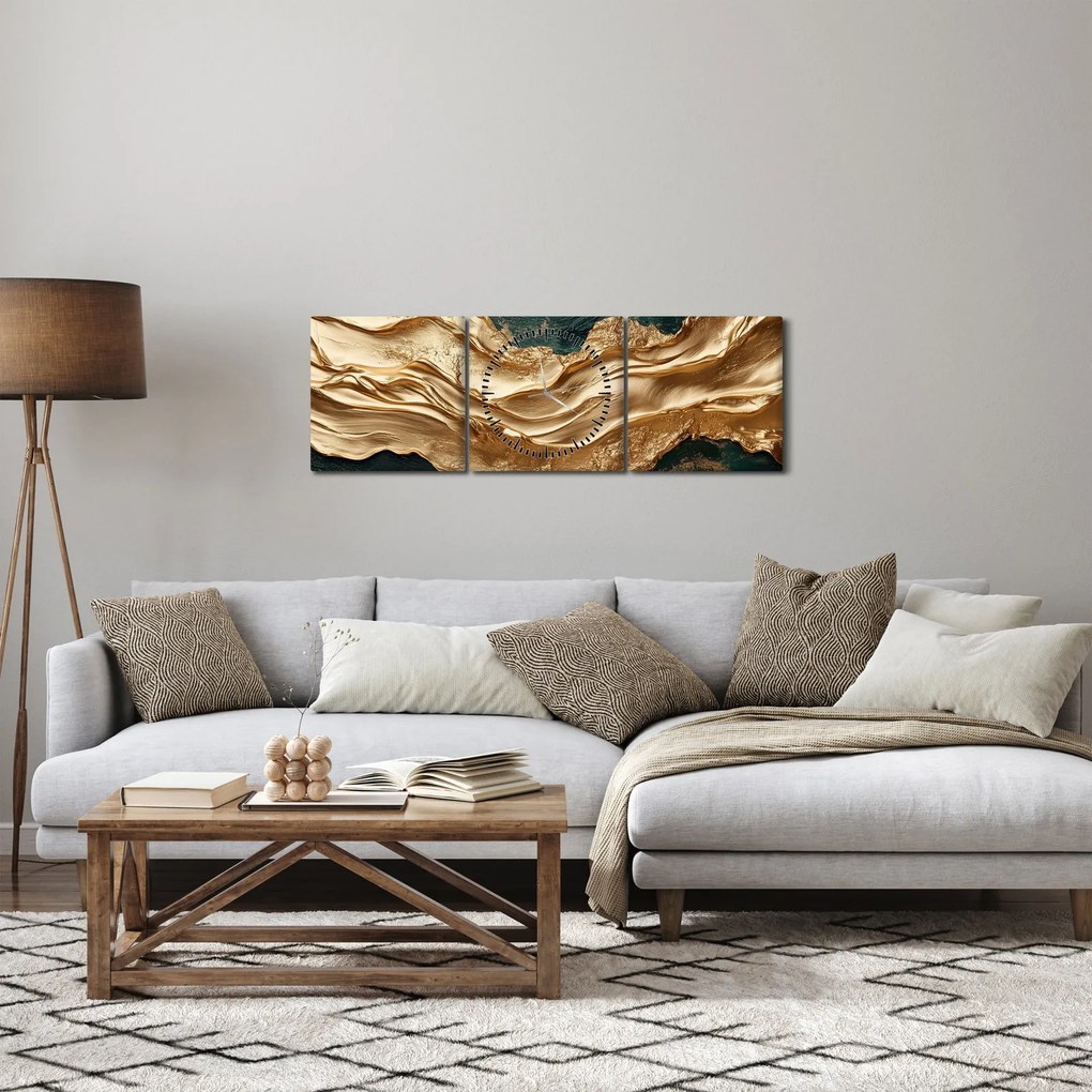 Kép - Zöld absztrakció arannyal II. (órával) (90x30 cm)