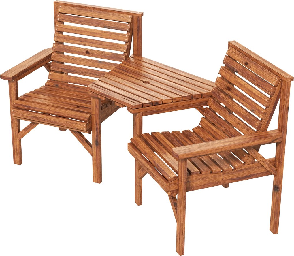 Outsunny 3 részes perzselt fenyő bistro garnitúra — léces kialakítás, napernyő-nyílás, erkélyi kültéri ülés | Aosom