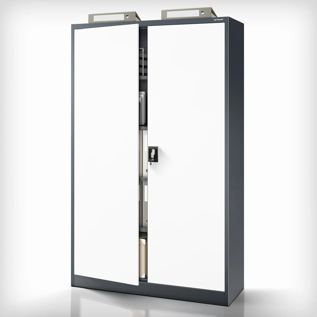 Fém iratszekrény JAN II, 1150 x 1850 x 400 mm, antracit-fehér