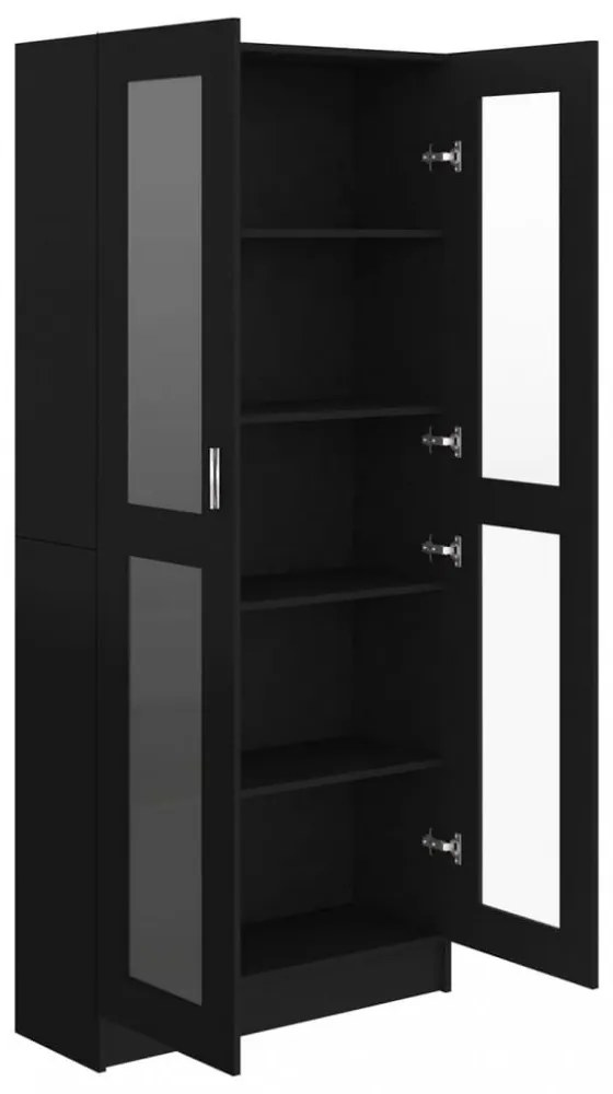 fekete szerelt fa vitrinszekrény 82,5 x 30,5 x 185,5 cm