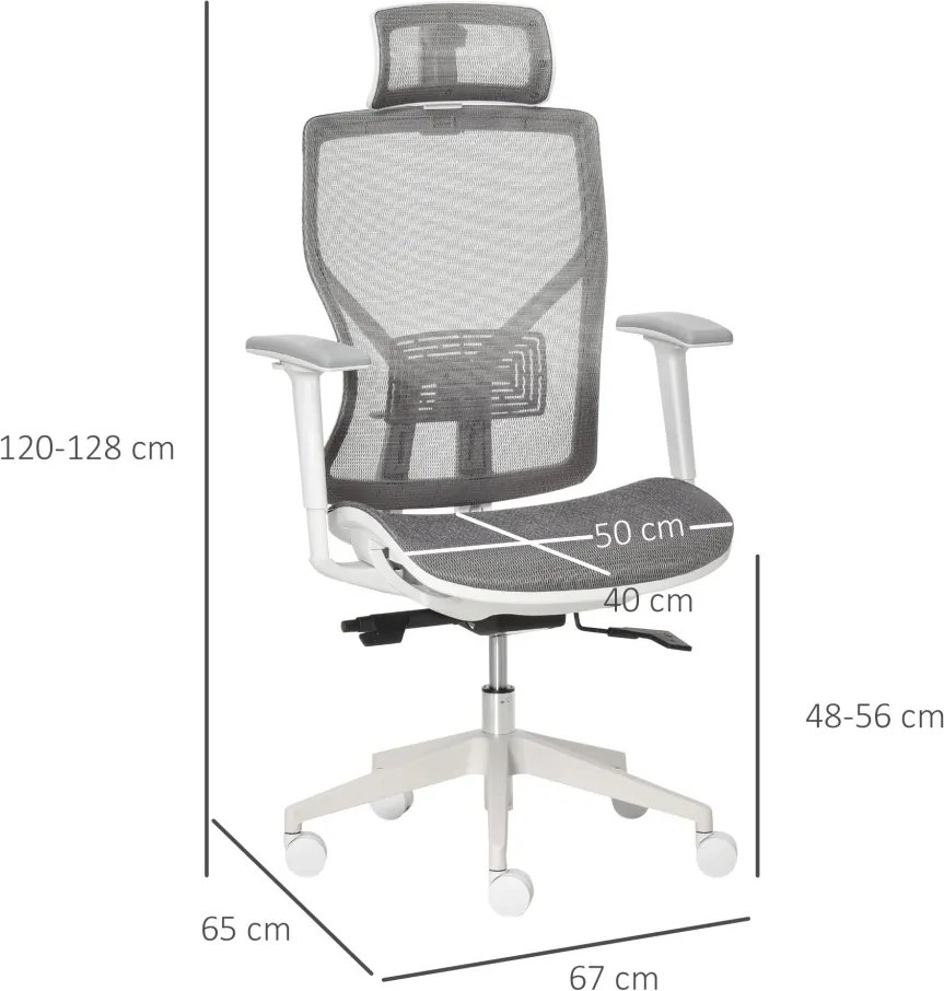 Vinsetto Ergonomikus irodai szék, derékpárna, 3D kartámaszok, ergonomikus, hálós szövet, szürke.