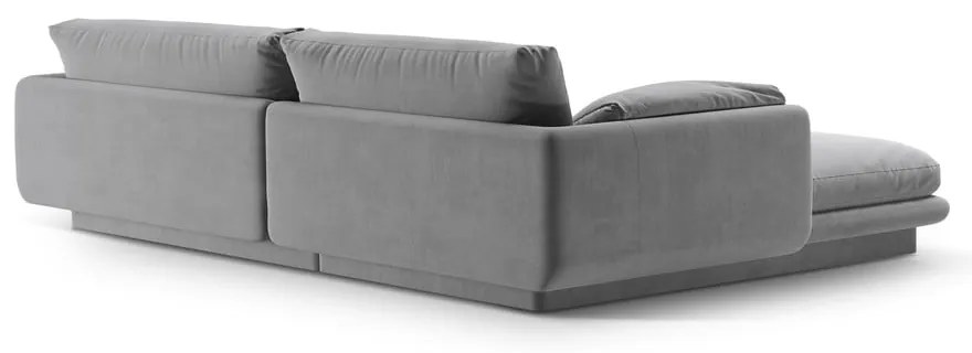 Világosszürke bársony sarokkanapé (jobb oldali-heverő résszel) Torino – Micadoni