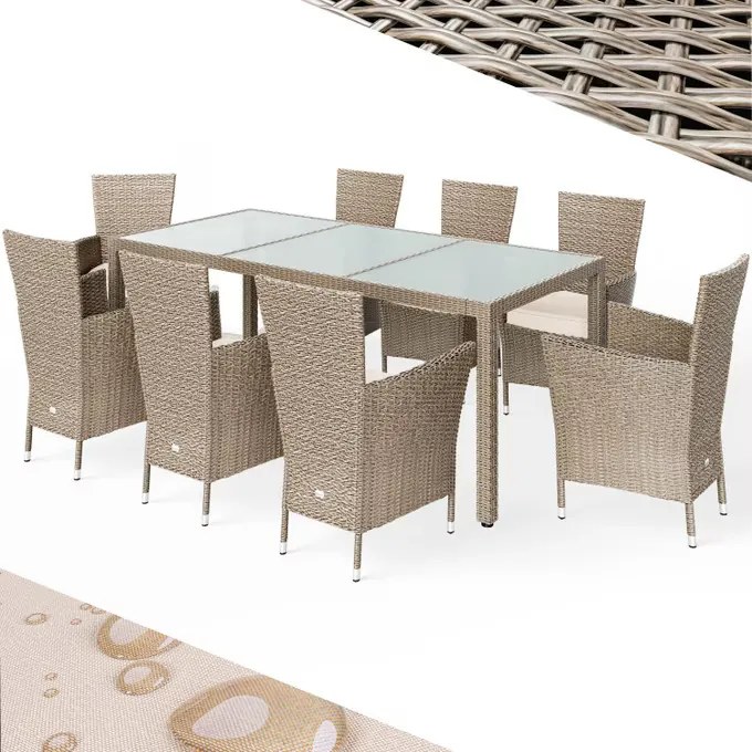 Deuba Berlin 1+8 kerti rattan garnitúra - bézs/krémszínű