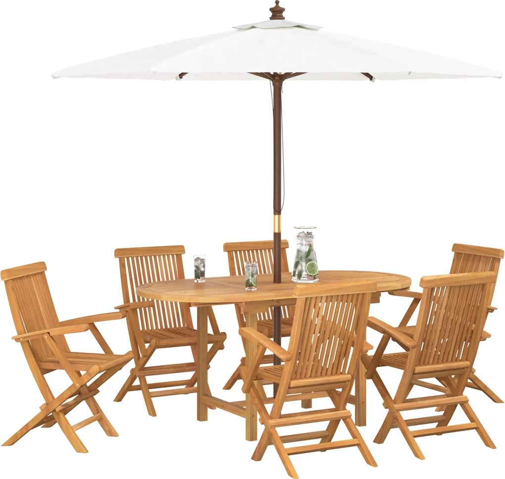 vidaXL Kert étkező szett 7 pcs Barna Tömör Teakfa