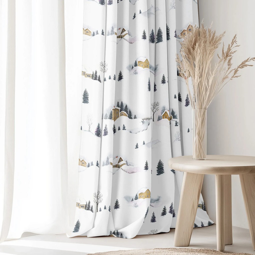Goldea karácsonyi dekoratív drapéria - téli táj 220x150 cm