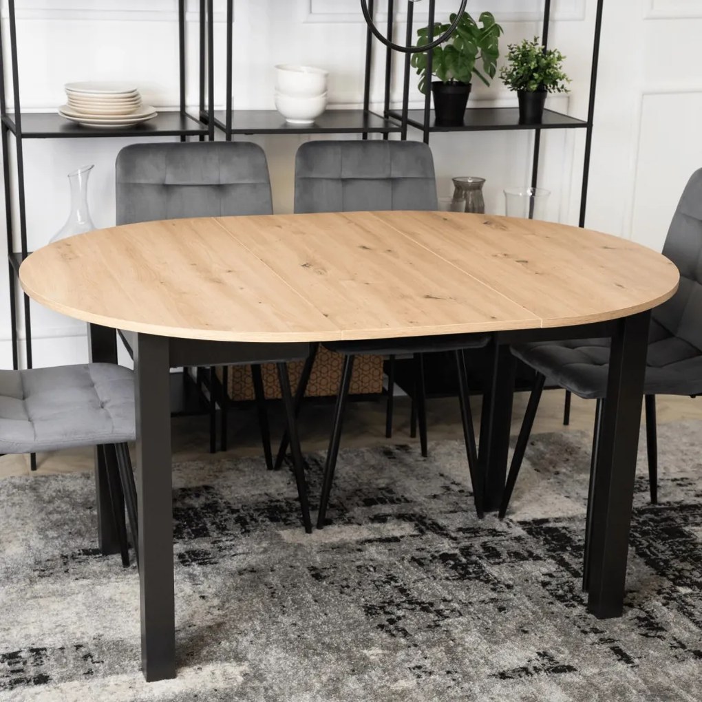 Bővíthető étkezőasztal 102–142 cm Riviera tölgy / fekete színkombinációban – HARRY