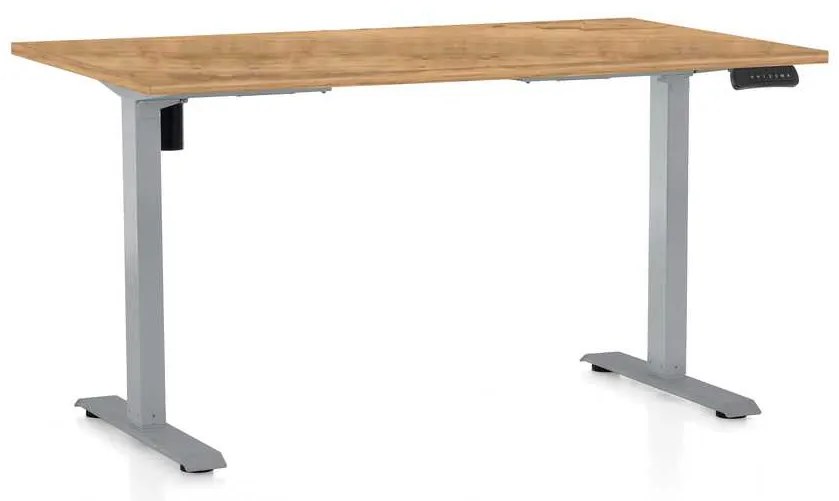 OfficeTech B állítható magasságú asztal, 120 x 80 cm, szürke alap, arany tölgy