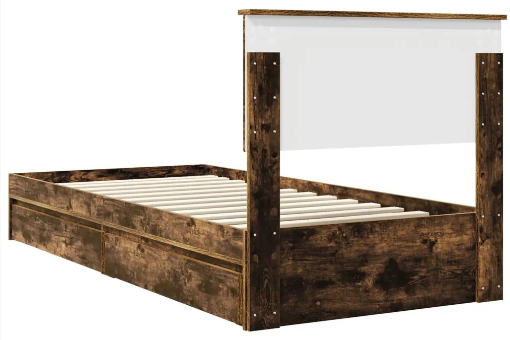 vidaXL Tárolós Ágy fejtámlával Füstölt tölgy 90 x 200 cm Faanyag