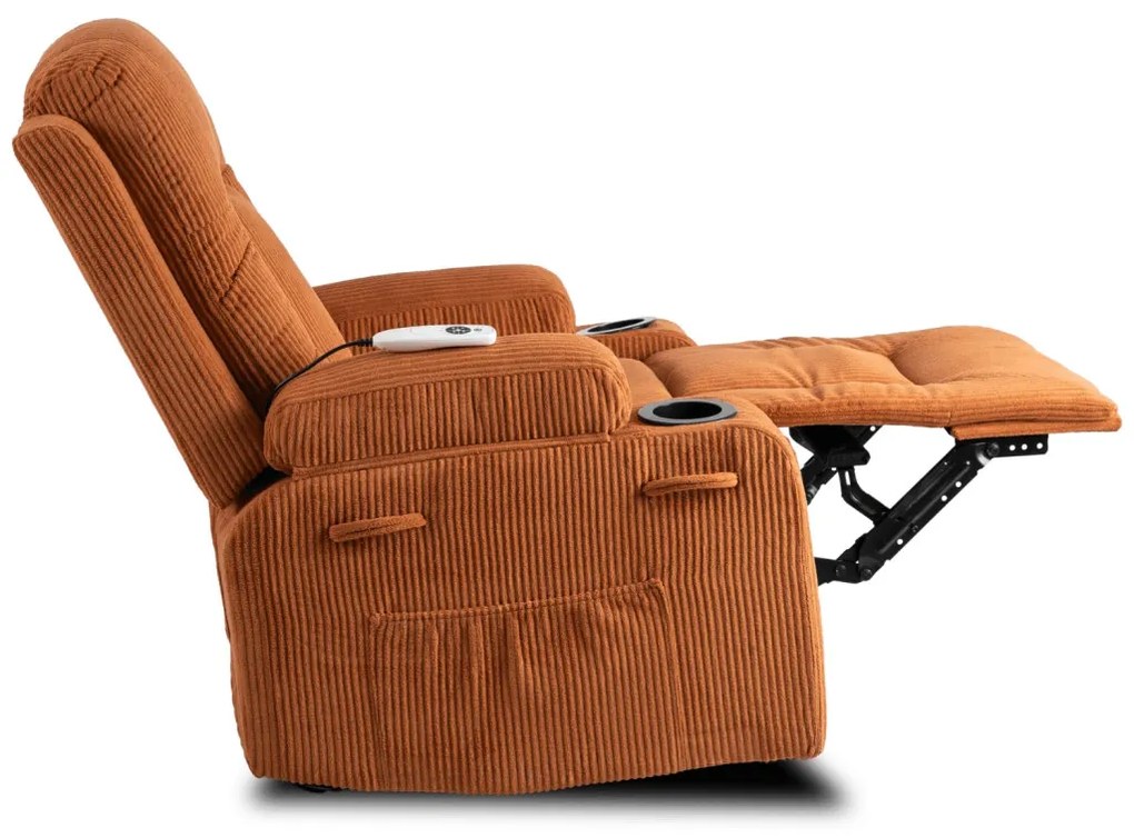 Elektromosan Vezérelhető Masszázsfunkciós Relaxfotel Rozsdabarna Kordbársony Kárpittal. BOX2