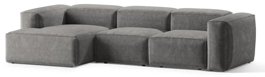 Világosszürke kordbársony sarokkanapé (bal oldali-heverő résszel) Bergamo – Cosmopolitan Design