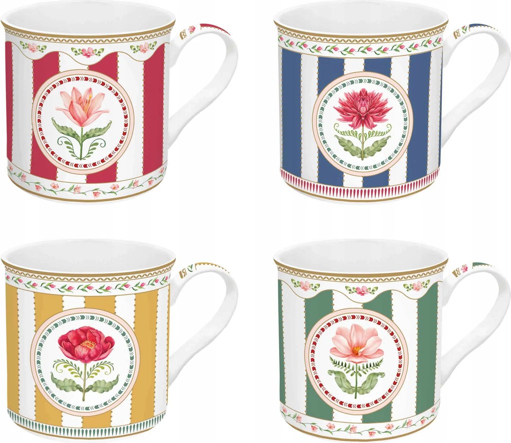 4x bögre nagy 300ml minimalizmus virág motívum színes csíkok ajándék