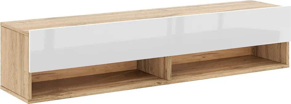 TV-szekrény 140 cm, 1 ajtóval, Wotan tölgy/magasfényű fehér színkombinációban DERBY