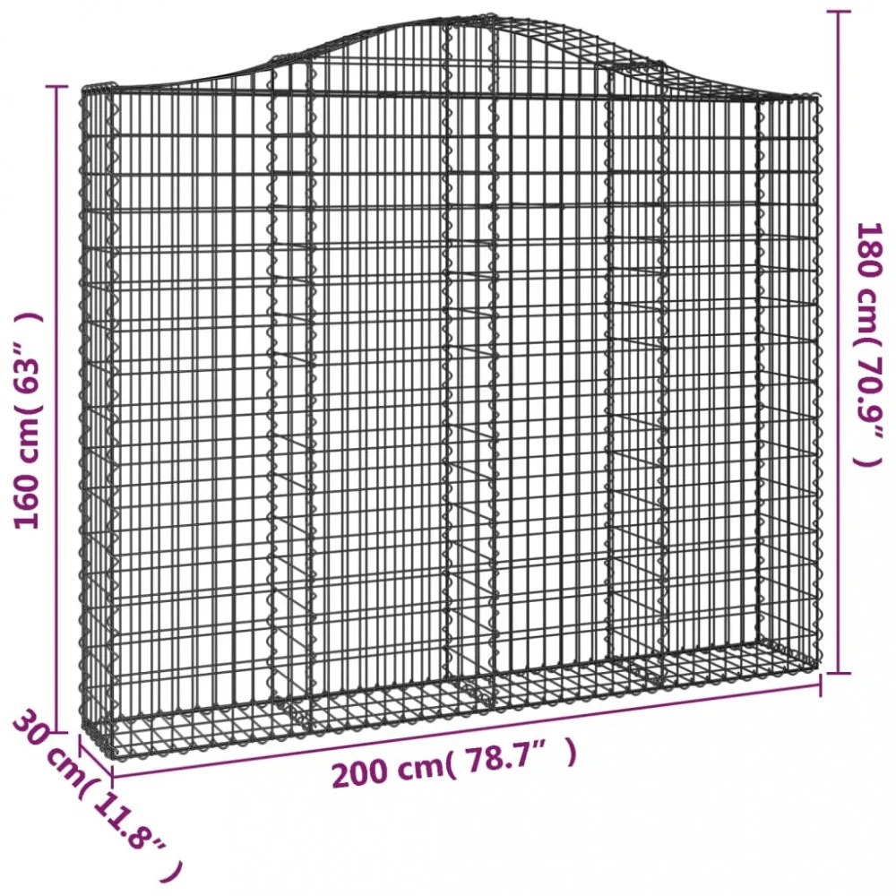 2 db íves horganyzott vas gabion kosár 200x30x160/180 cm