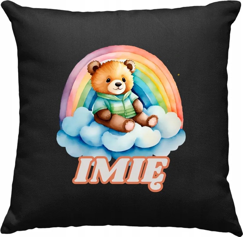 Gyerek párna maci a szivárvány alatt +Név fekete