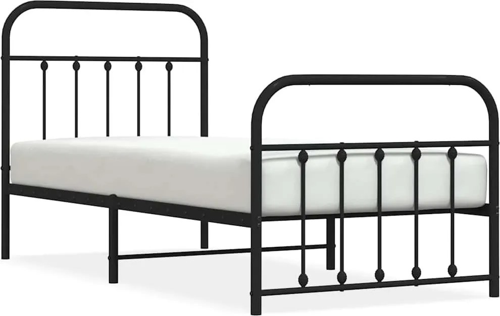 vidaXL fekete fém ágykeret fej- és lábtámlával 90 x 190 cm