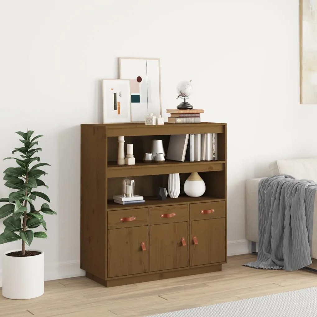 mézbarna tömör fenyőfa magasszekrény 100 x 40 x 108,5 cm