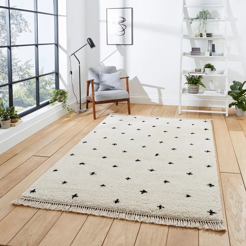 Boho Dots fehér-fekete szőnyeg, 120 x 170 cm - Think Rugs