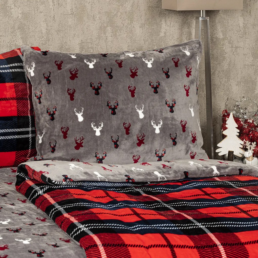 4Home Kocka mikroflanel ágyneműhuzat piros, 140 x 220 cm, 70 x 90 cm, 140 x 220 cm, 70 x 90 cm