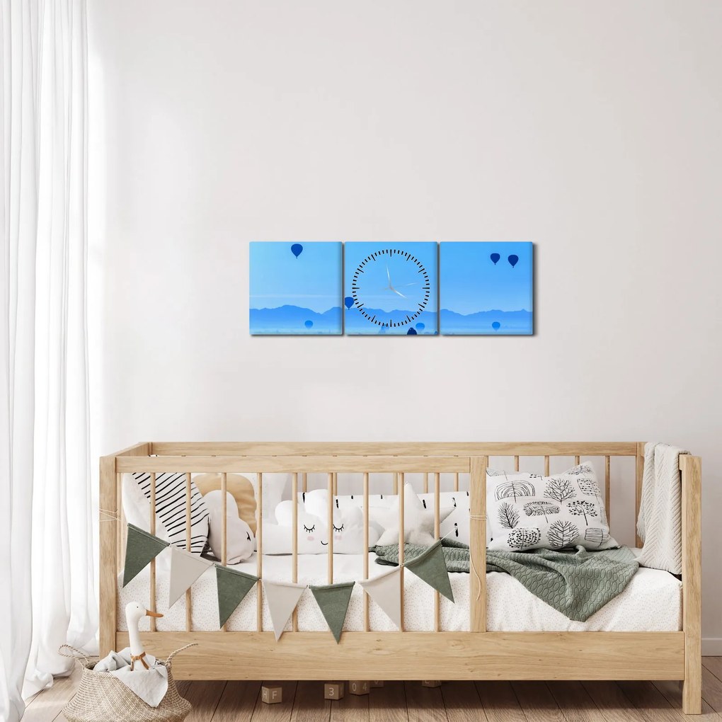 Kép - léggömbök a táj felett (órával) (90x30 cm)