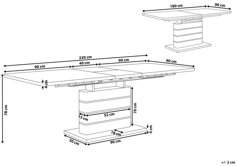 Étkezőasztal Fehér Rozsdamentes Acél 180/220 x 90 cm Bővíthető HAMLER Beliani