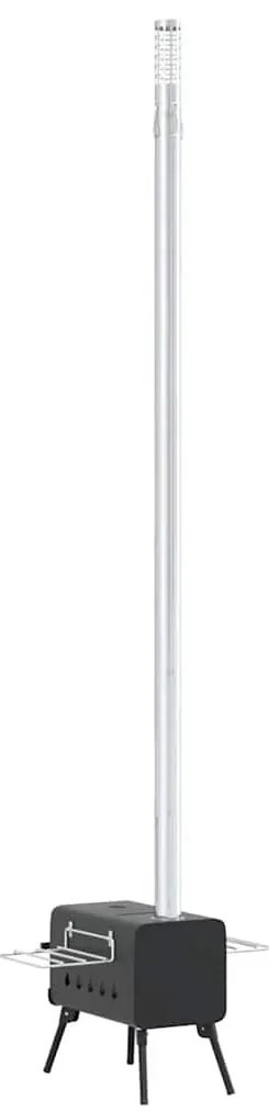 fekete acél sátorkályha kéménnyel és összecsukható lábakkal