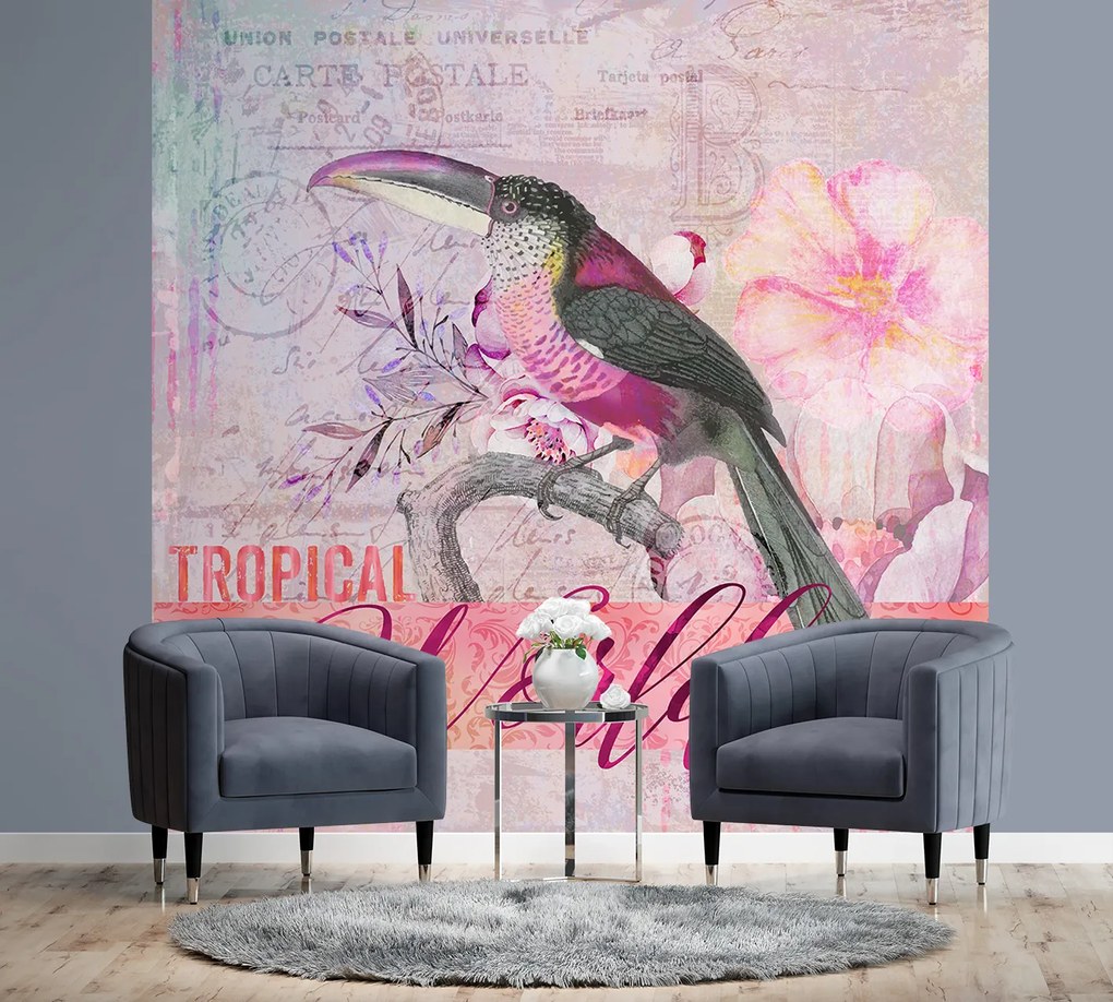 Gario Fotótapéta Papagáj rózsaszín árnyalatú természetben - Andrea Haase Anyag: Vlies, Méret: 250 x 250 cm