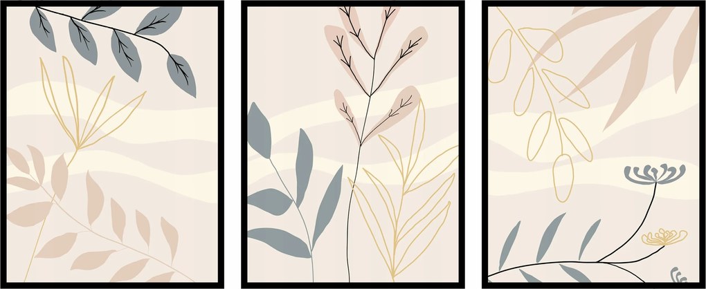 Poszterek képek szett 3db- 15x21cm virágok növények grafika botanika triptichon