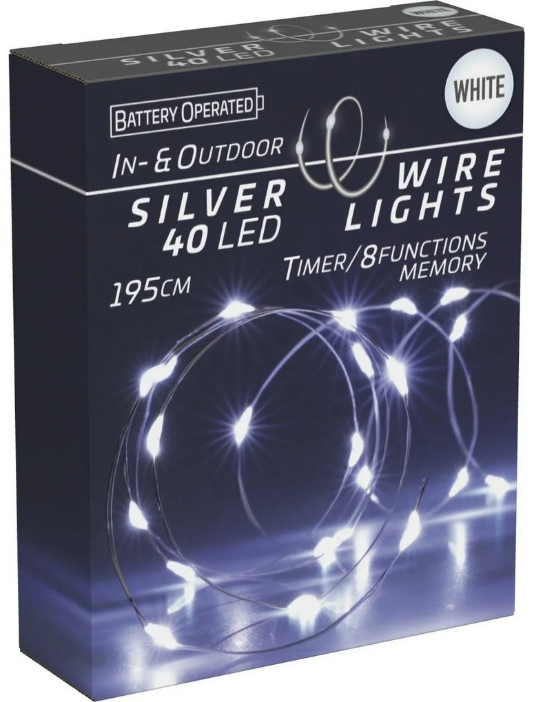 Silver lights fényfüzér időzítővel  40 LED, hideg fehér, 195 cm