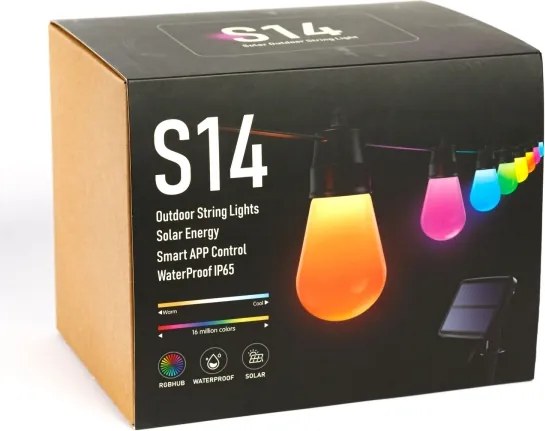 LED RGBIC napelemes fényfüzér 15xLED/1,3W/3,7V 2200 mAh 8 m IP65 fekete + távirányító