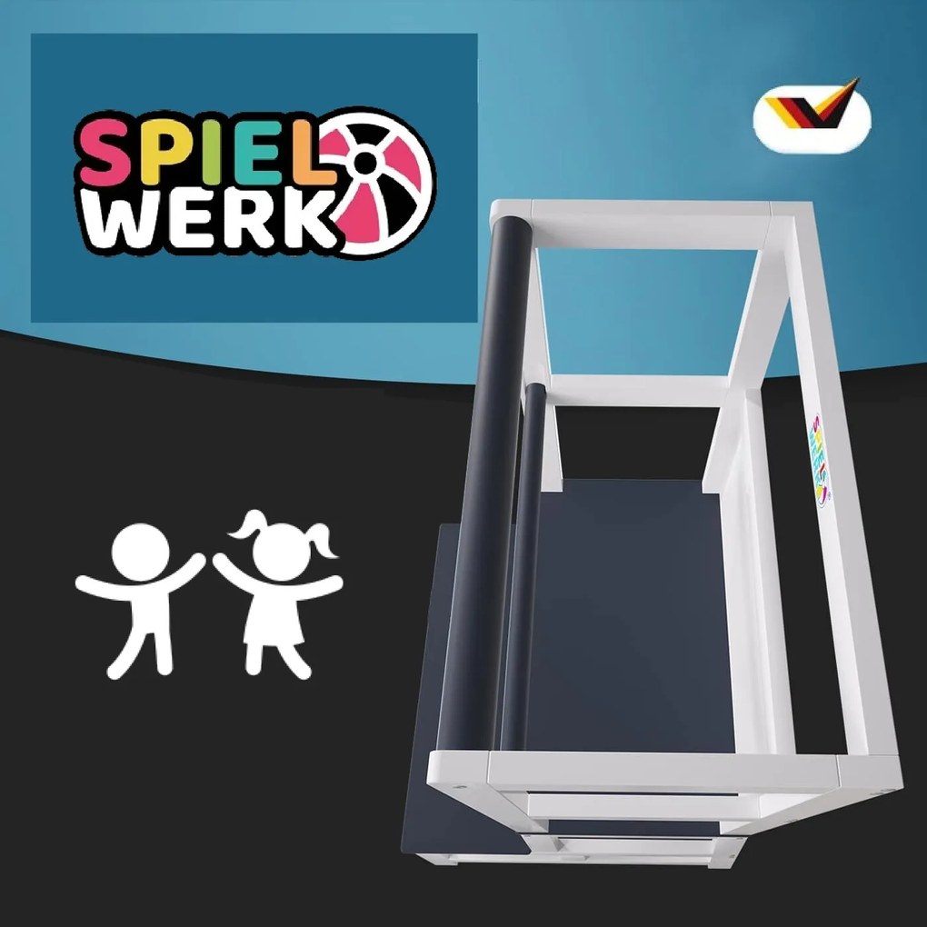 Spielwerk PLAY tanulótorony fenyőfa, 93x56x49cm, fehér/antracit