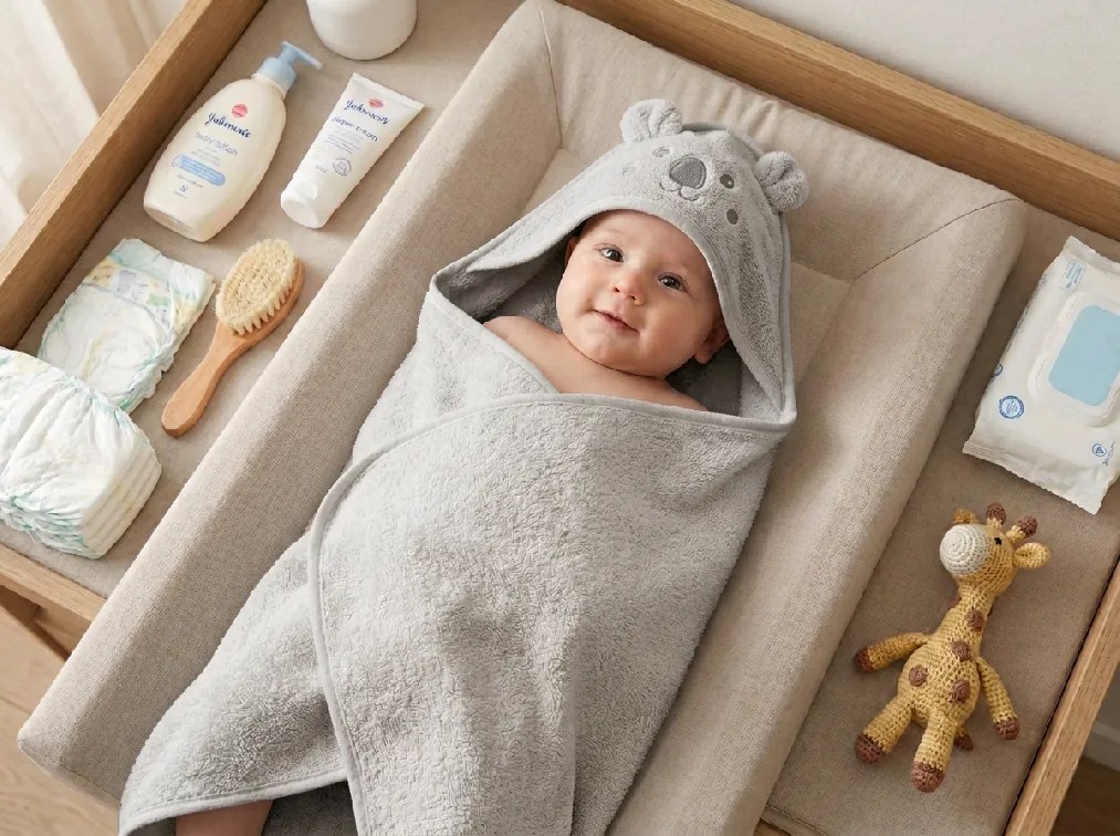 Gyerek fürdőlepedő kapucnival KODA 75x75 cm, szürke