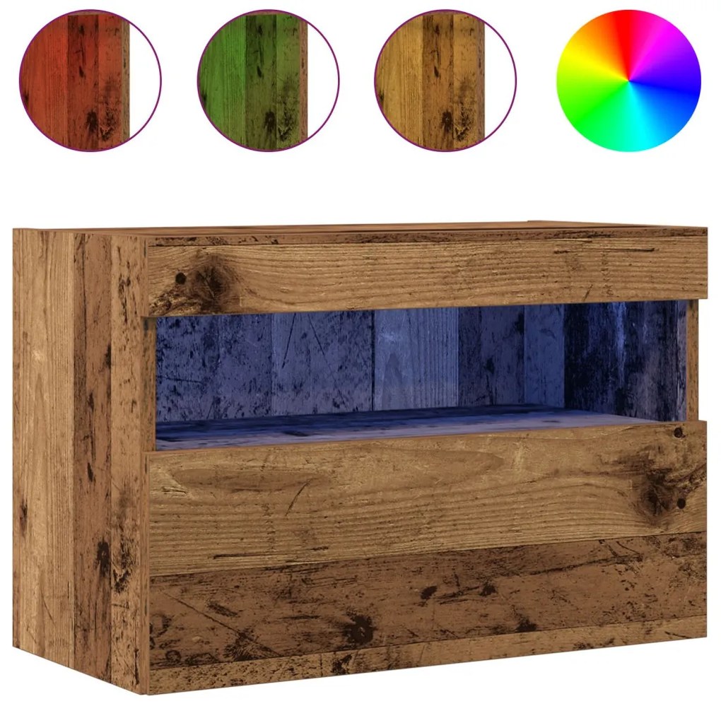 LED világítással ellátott TV faliszekrény régi fa 60x30x40 cm