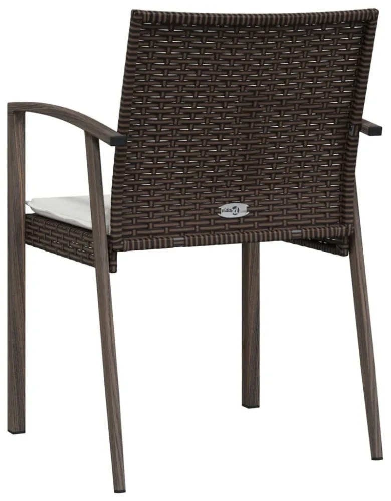 2 db barna polyrattan kerti szék párnával 56,5 x 57 x 83 cm