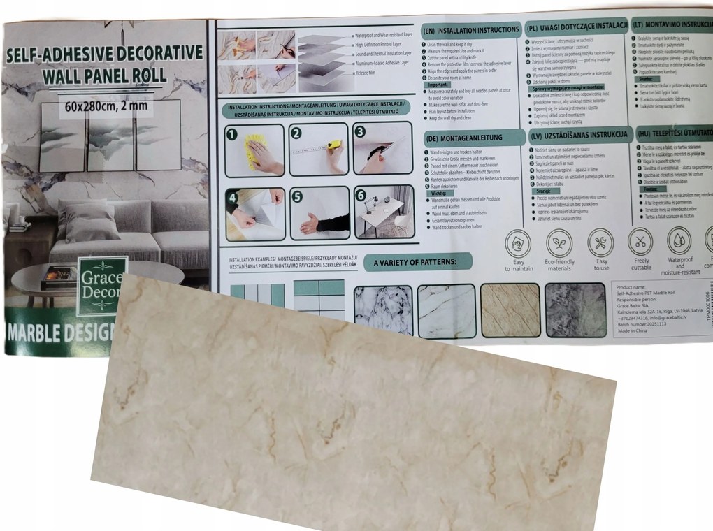 Öntapadó panel tekercsben 280x60cm, márvány utánzat, 1006