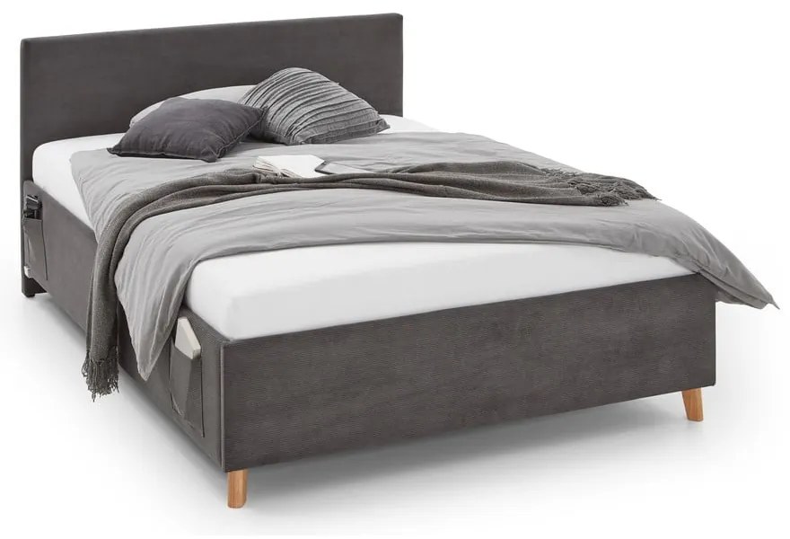 Antracitszürke kárpitozott ágyneműtartós gyerekágy ágyráccsal 120x200 cm Cool – Meise Möbel
