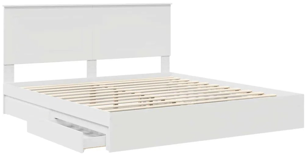 vidaXL Tárolós Ágy fejtámlával fiókkal Fehér 200 x 200 cm Faanyag