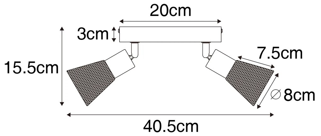 Ipari reflektor fekete fával, 2 lámpás - Kristina