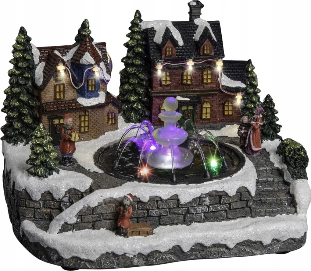 Karácsonyi Figura Színes Dekoráció Betlehem Háttérvilágítással 26X21 CM