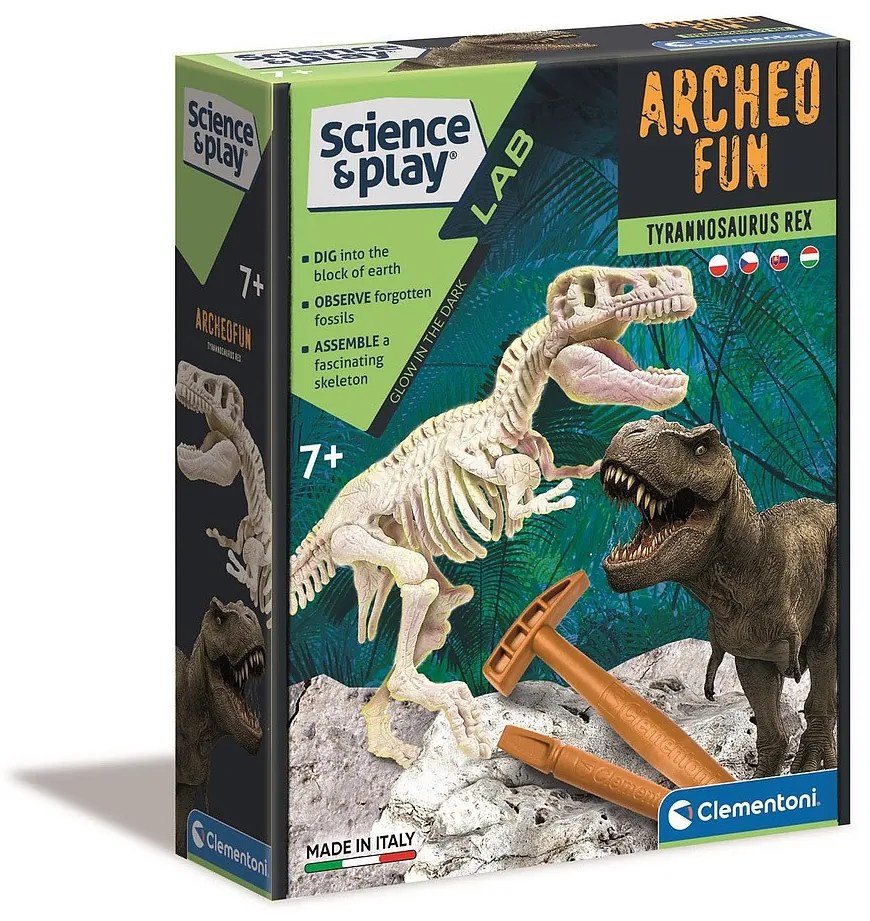 Világító dinoszaurusz Archeo Fun T-Rex régészeti készlet Clementoni