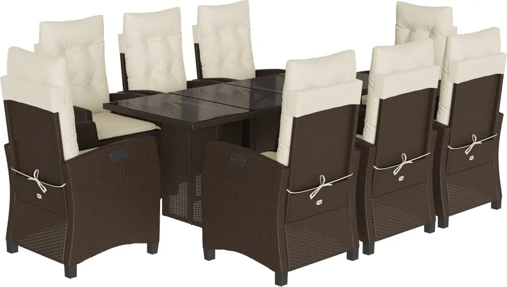 vidaXL 9 részes barna polyrattan kerti étkezőgarnitúra párnákkal