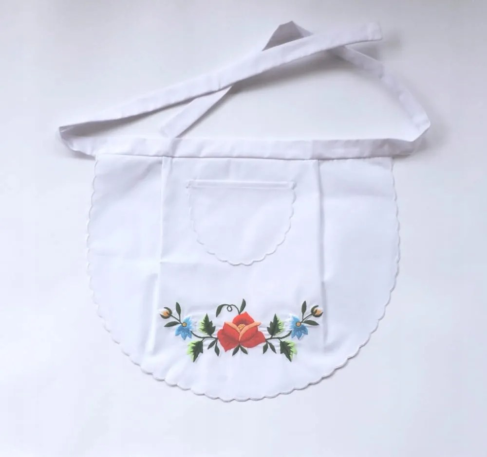 Népi Konyhai Kötény Vadász Hímzés Piros Rózsa Kis Kézműves