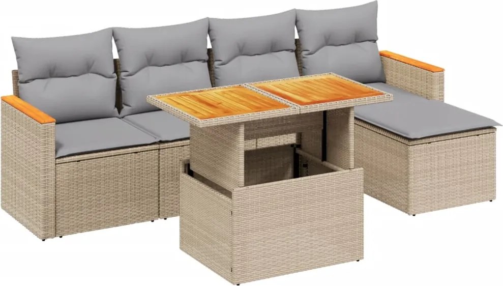 vidaXL 6 részes bézs polyrattan kerti ülőgarnitúra párnával