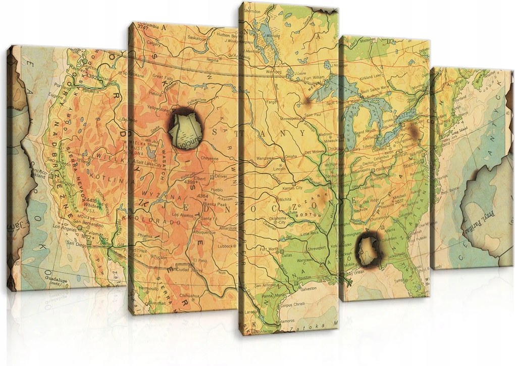 Vászonkép 100x60 Usa térkép vintage retro utazás földrajz fali dekoráció