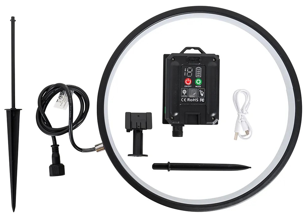 Tüskeszerű lámpa fekete 60 cm, újratölthető LED-del és napelemes IP65 - Adalind