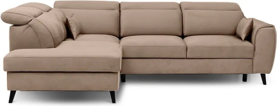 Világosbarna bársony kinyitható-tárolóhelyes sarokkanapé (bal oldali-L alakú) Noble – ELTAP