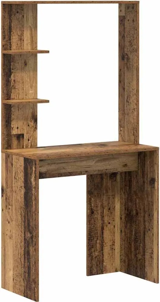 vidaXL Asztal polcokkal tárolóval Öreg fa 78,5 x 37 x 154,5 cm Faanyag