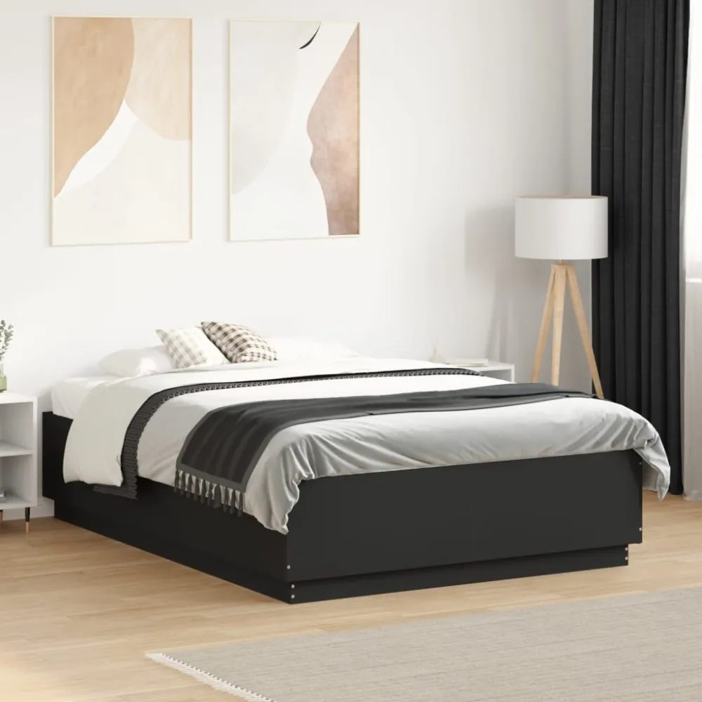 fekete szerelt fa ágykeret LED-del 120 x 190 cm