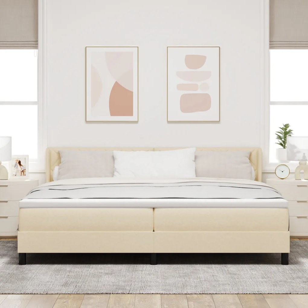 Boxspring Ágy Matrac Kígyóban Krém 200x200 cm Szövet