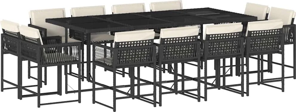 vidaXL 13 részes fekete polyrattan kerti ülőgarnitúra párnákkal